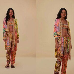 $165 FARM RIO Multicolor Mixed Scarves Lenzo Ecovero Viscose PANTS Size M